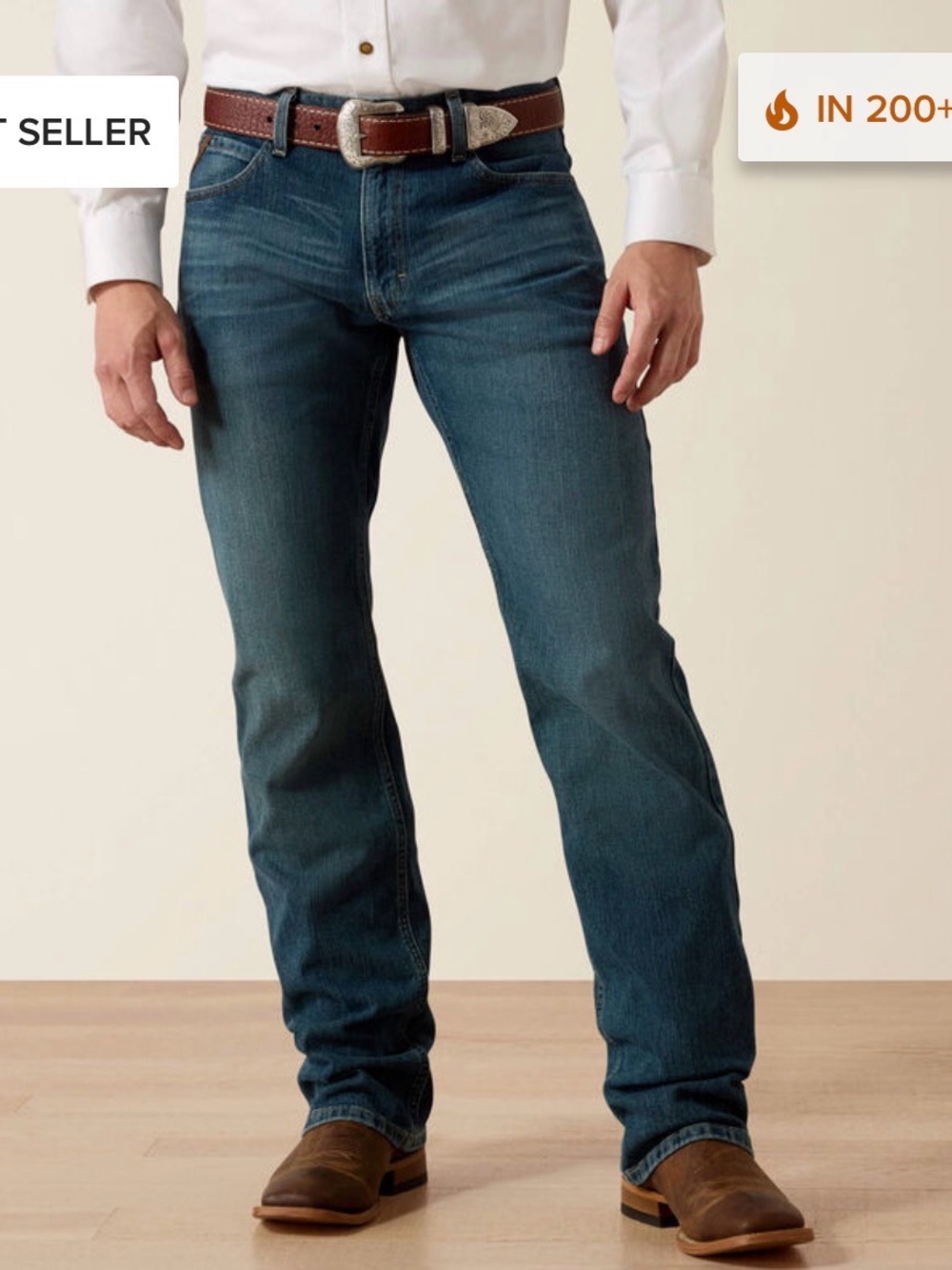 Men's Ariat M4 Legacy Relaxed Boot Cut jeans in a 32/34 blue denim wash